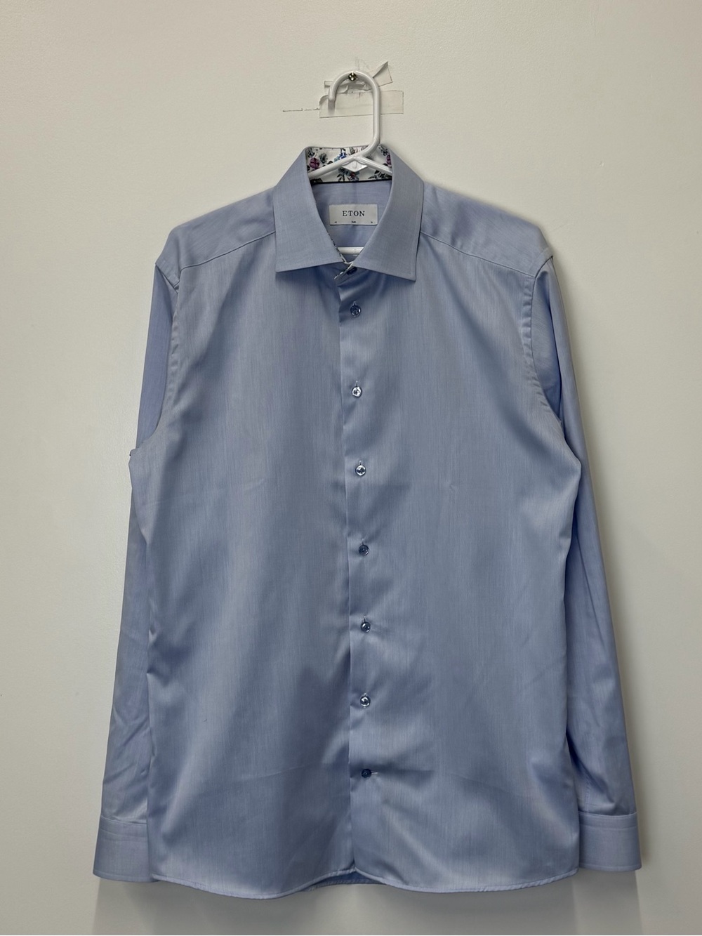 ETON - Light Blue Dress Shirt with Floral Contrast Trim